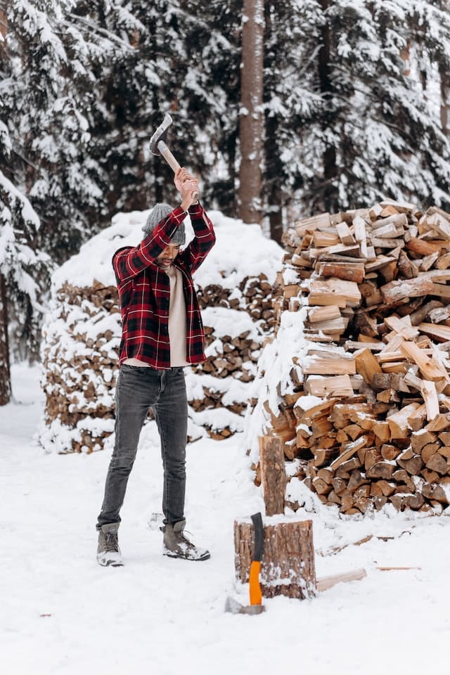 A Farmer chopping wood