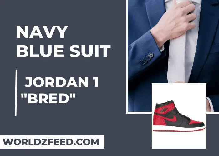 Navy Blue Suit with Jordan 1 "Bred"